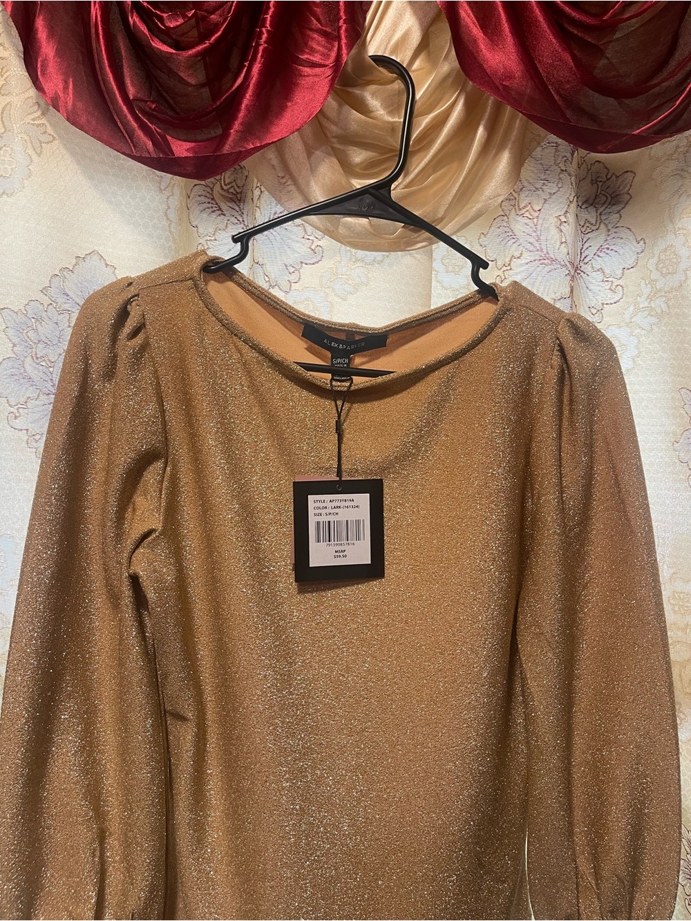 Alfani Metallic Brown Long Sleeve Party Dress